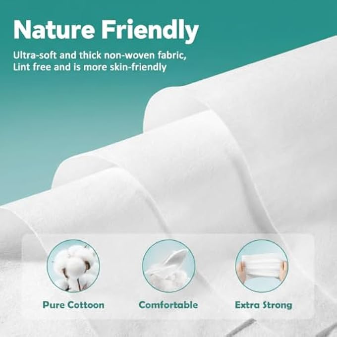 KASTWAVE DISPOSABLE FACE TOWELS, 100% COTTON FACIAL TISSUES FOR DRY & WET USE, FACIAL WASH CLOTH FOR SENSITIVE SKIN, SUPER SOFT & THICK FACIAL TOWELS FOR ADULTS AND BABY, MAKEUP REMOVER DRY WIPES, 600 COUNT - Image 2